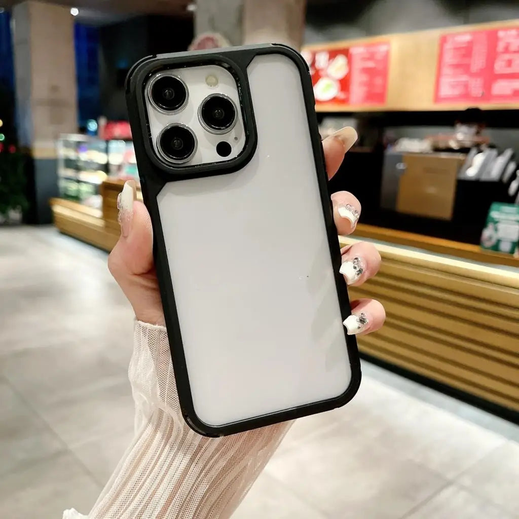 Luxury Matte Black Shockproof TPU Frame Clear Armor Phone Case