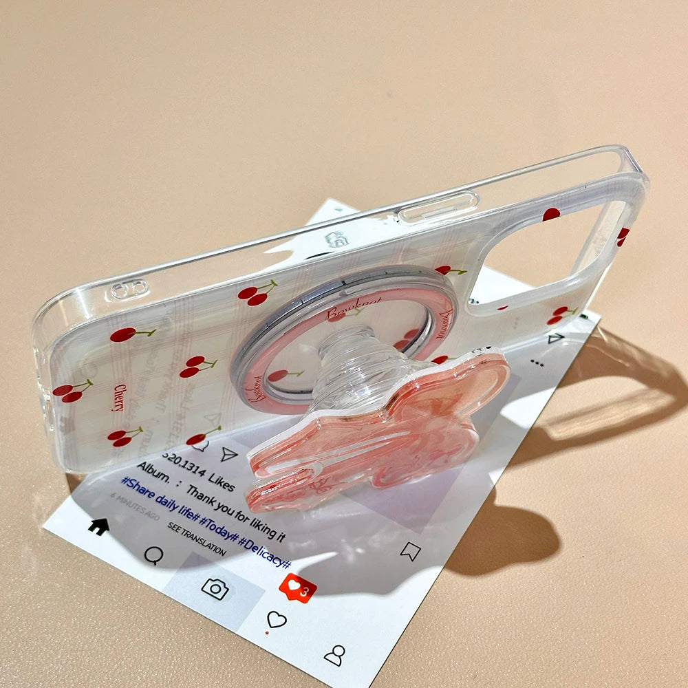 Korean Cute Cherry Bowknot Magnetic Phone Case