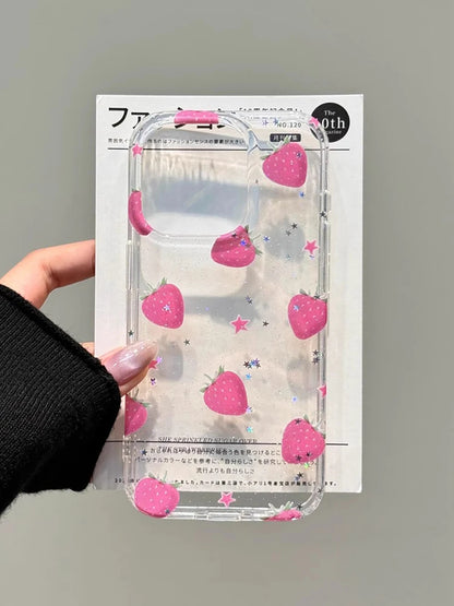 Glitter Strawberry with 3D Dangle Shockproof Cute Chic Phone Case