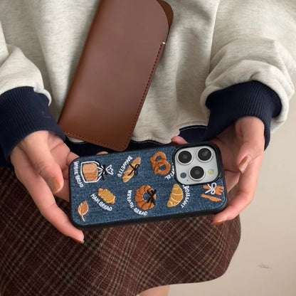 Retro Denim Embroidery Bread Toast Series Shockproof Protective Phone Case
