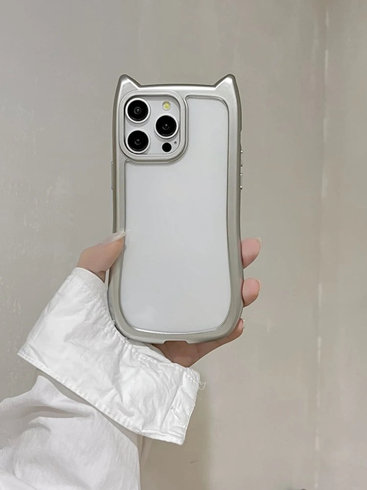 Cartoon Cute 3D Cat Ears Plating Silver Transparent Phone Case