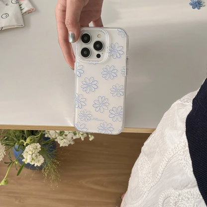 Fresh Full Screen Blue Line Flowers Matte Pendant Shockproof Protective Phone Case