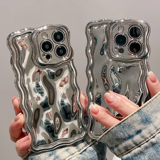 Electroplated Wave Bumper Meteorite Texture Glossy Back Cover Phone Case