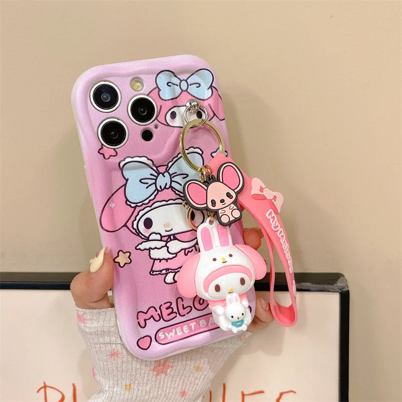 3D Kuromi Wavy Case with Strap for iPhone