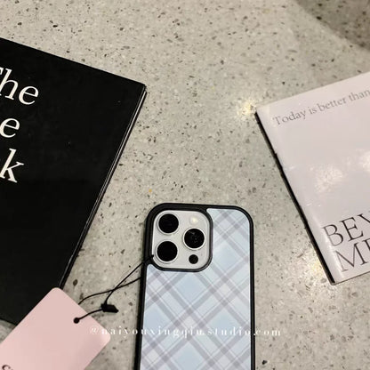 Ins Korean Sweet Girl Blue Diamond Grid Simple Phone Case