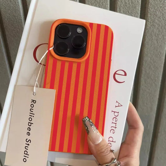 Colorful Striped Minimalist INS Couple Lichee Phone Case