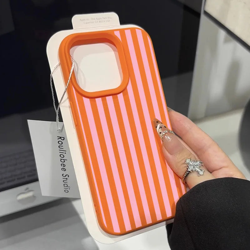 Colorful Striped Minimalist INS Couple Lichee Phone Case