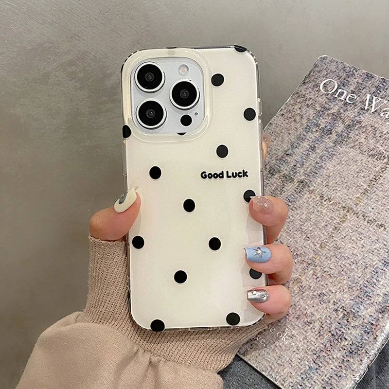 Fashion Black Love Heart Polka Dot Flowers Phone Case