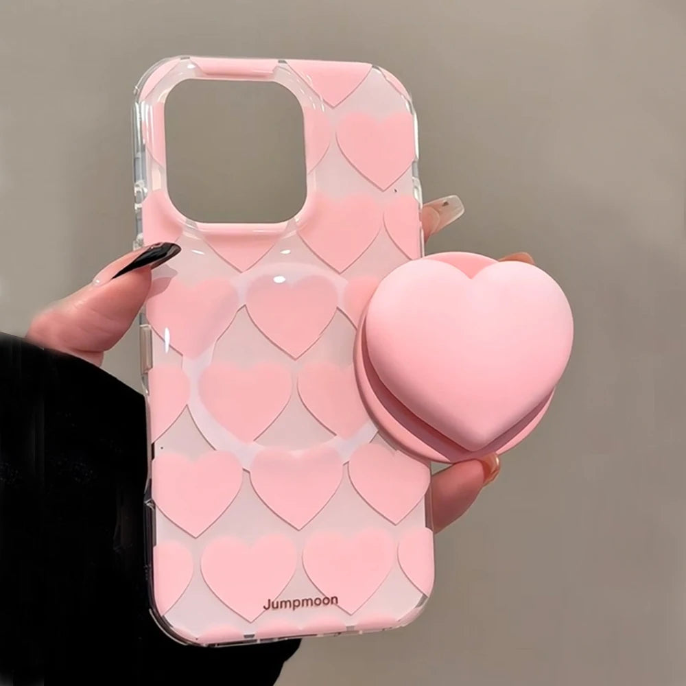 Cute Pink Heart Love Magnetic Grip Tok Phone Case