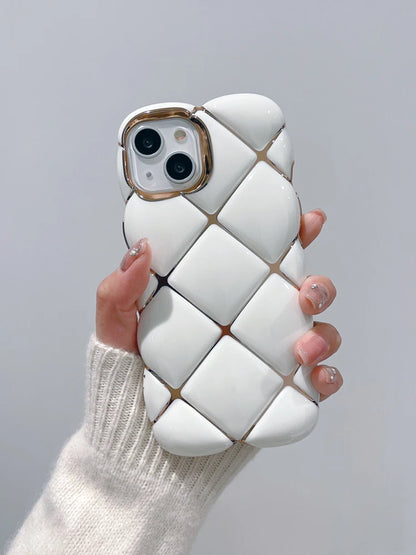 Plating 3D Plaid Diamond Pattern Candy Color Phone Case