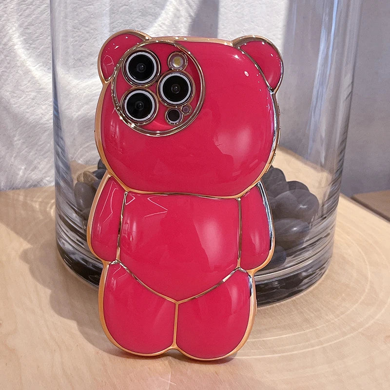 Plating Rose Cute 3D Bear Shape TPU Phone Case