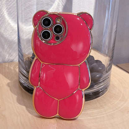 Plating Rose Cute 3D Bear Shape TPU Phone Case