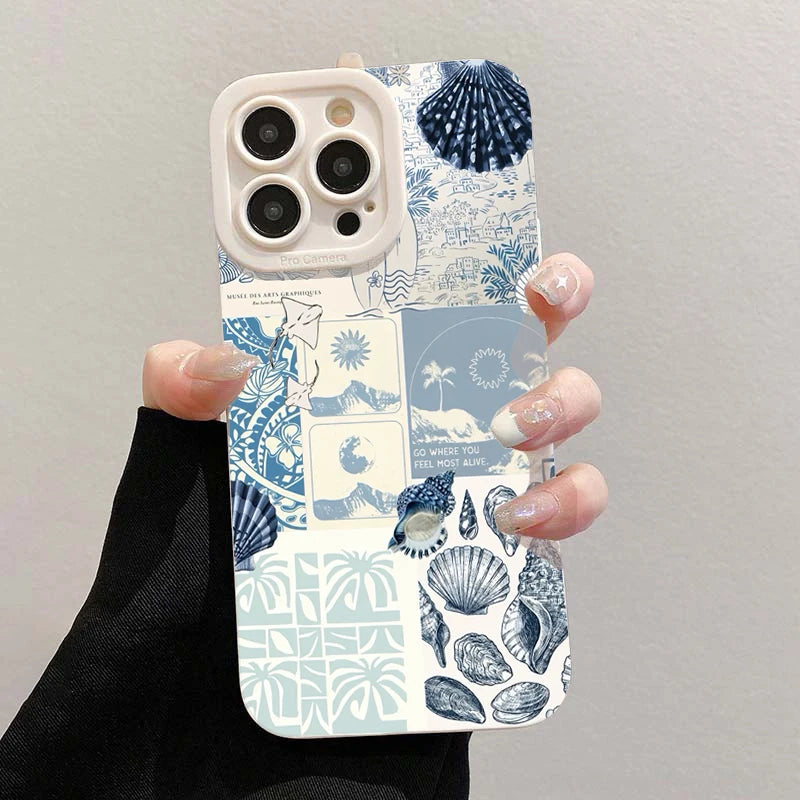 Ocean Creative Coastal Seashell Seaweed Pattern Phone Case