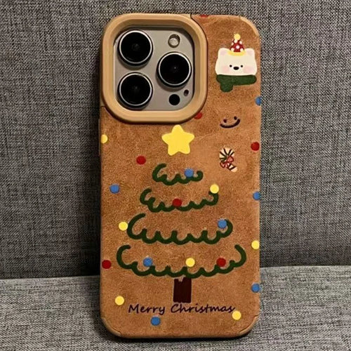Cute Bear And Star Design Christmas Tree Faux Leather Phone Case