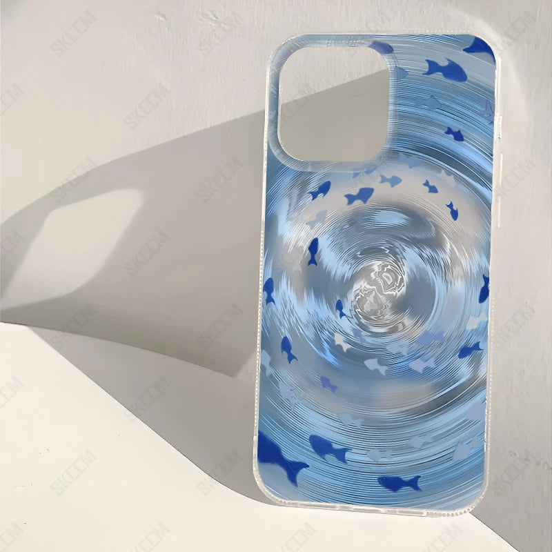 Fashion Blue Whirlpool Fish School Pattern Phone Case