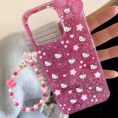 Full Screen Shining Hello Kitty Bow Strap Phone Case