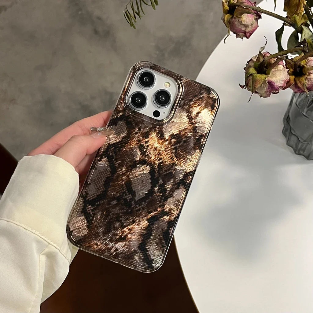 Personality Glossy Snake Skin Pattern Shockproof Protective Phone Cover Case