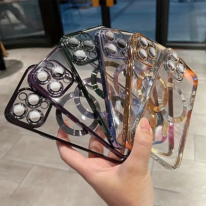 Luxury Magnetic For Magsafe Wireless Charge Plating Clear Phone Case