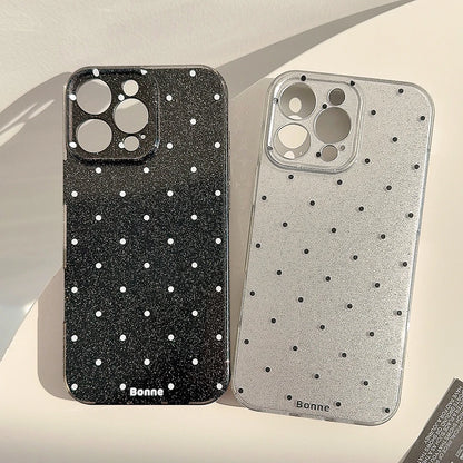 Lovely Glitter Korean Ins Sparkling Black White Polka Dots Phone Case