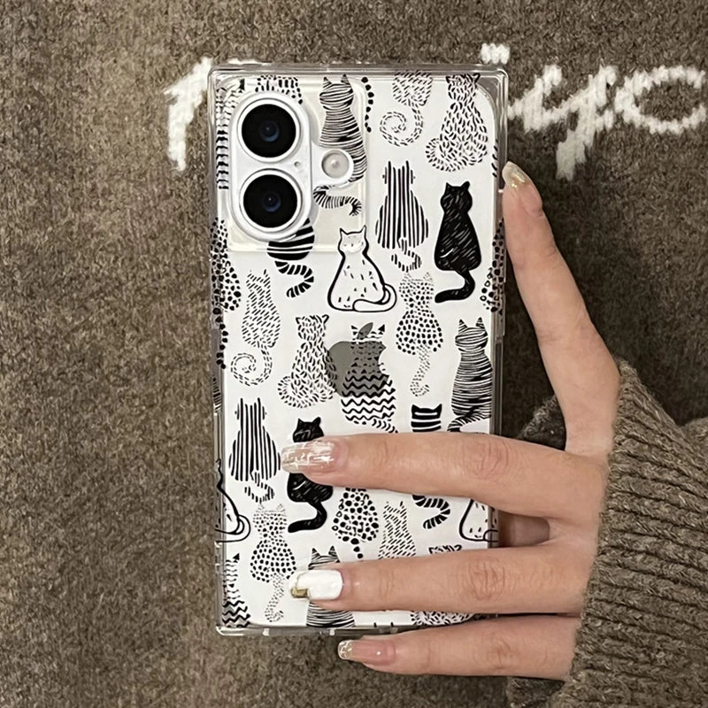 Cartoon Sketch Cats Pattern Right Angled Edge Phone Case