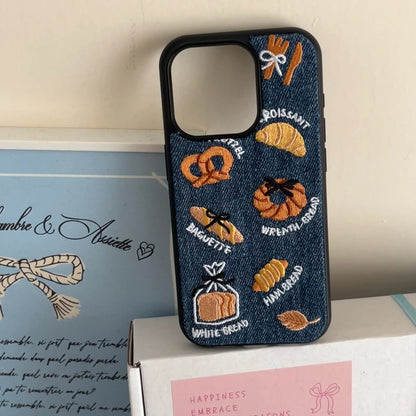 Retro Denim Embroidery Bread Toast Series Shockproof Protective Phone Case