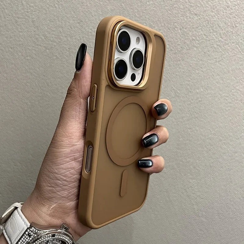 Luxury Metal Camera Stand Holder Matte Clear Phone Case