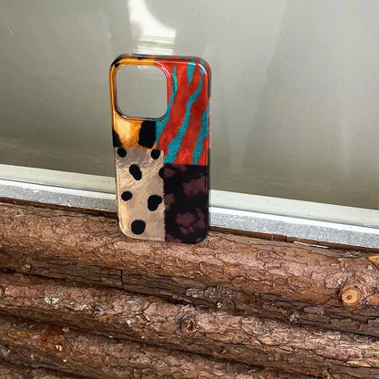 New Retro Fourcolor Leopard Pattern Stitching Phone Case