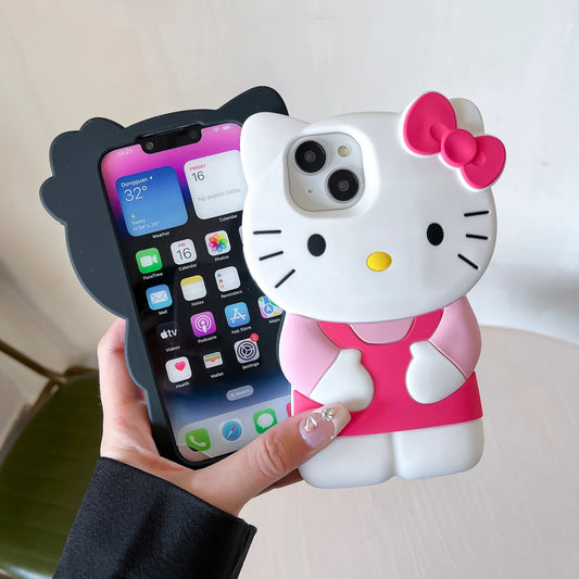 3D Cartoon Bowknot Hello Kitty Silicon Back Soft Phone Case