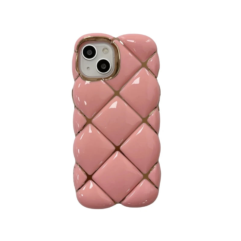 Plating 3D Plaid Diamond Pattern Candy Color Phone Case