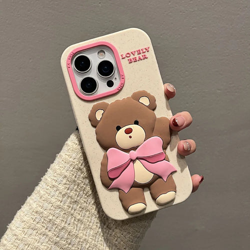 Lovely Pink Bowknot Bear Soft Silicone Phone Case
