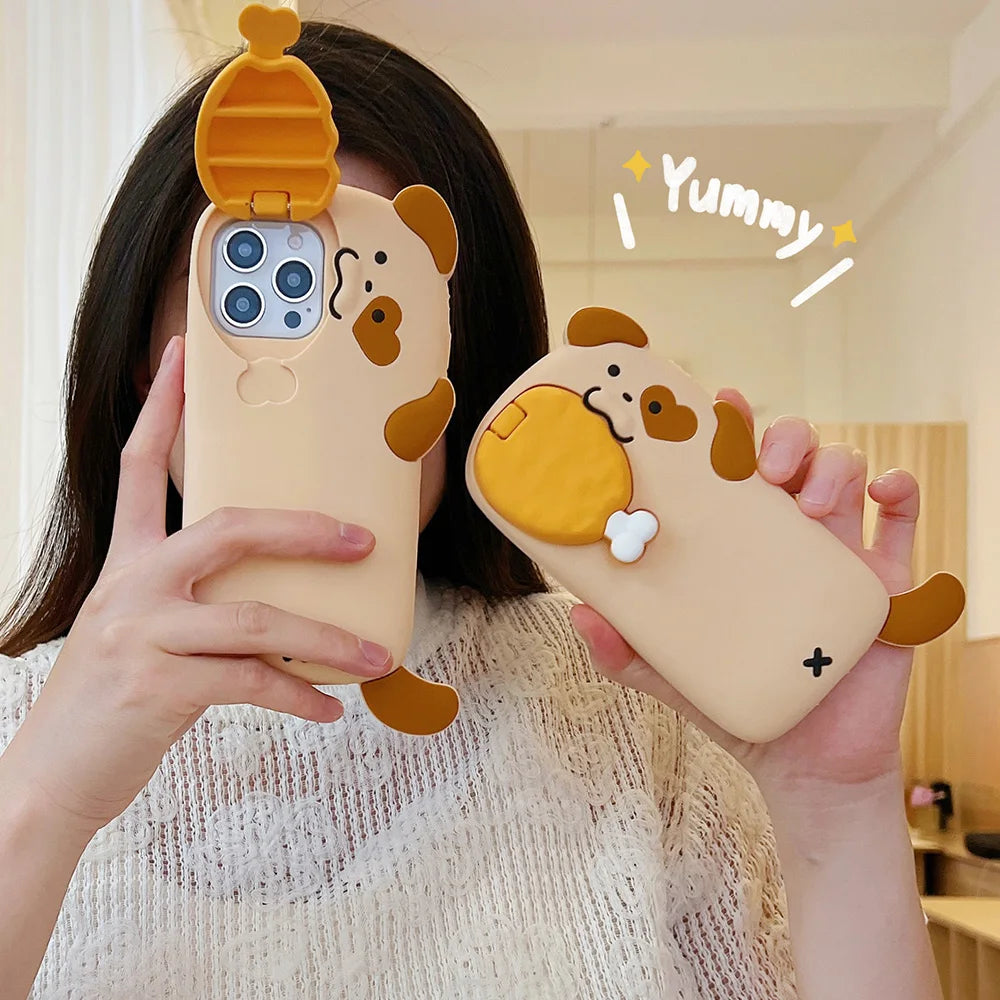 Funny Dog Eat Chicken Leg Soft Silicone Phone Case