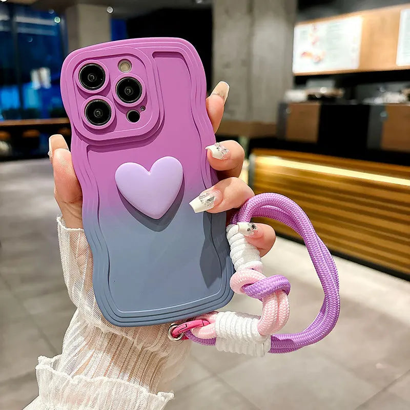 Gradient Wave Love iPhone Case with Wrist Strap