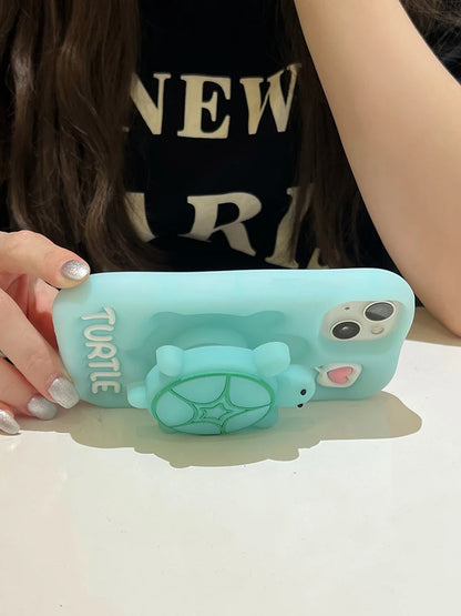 Cartoon Cute Luminous Turtle Kickstand Soft Silicone Phone Case