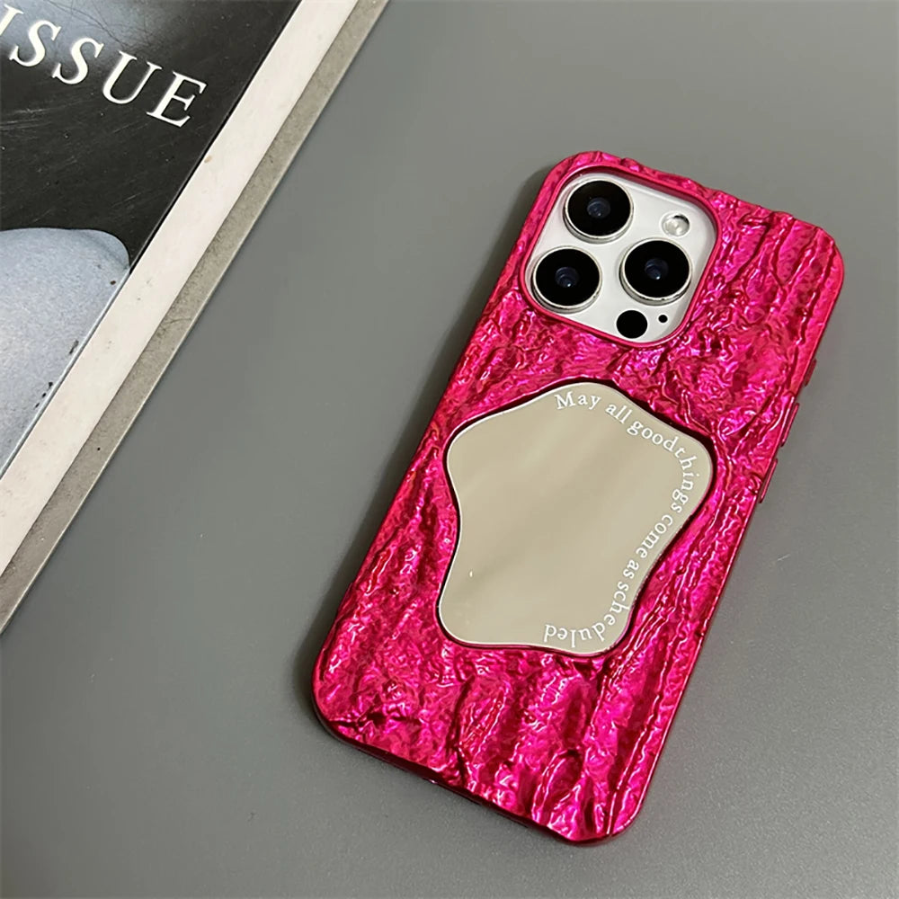 Luxury 3D Rock Pattern Makeup Mirror Rose Phone Case