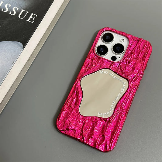 Luxury 3D Rock Pattern Makeup Mirror Rose Phone Case