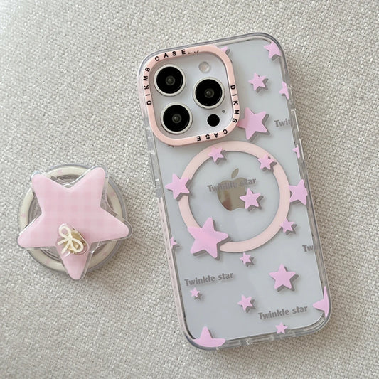 3D Cute Pink Star Magnetic Grip Tok Lovely Phone Case