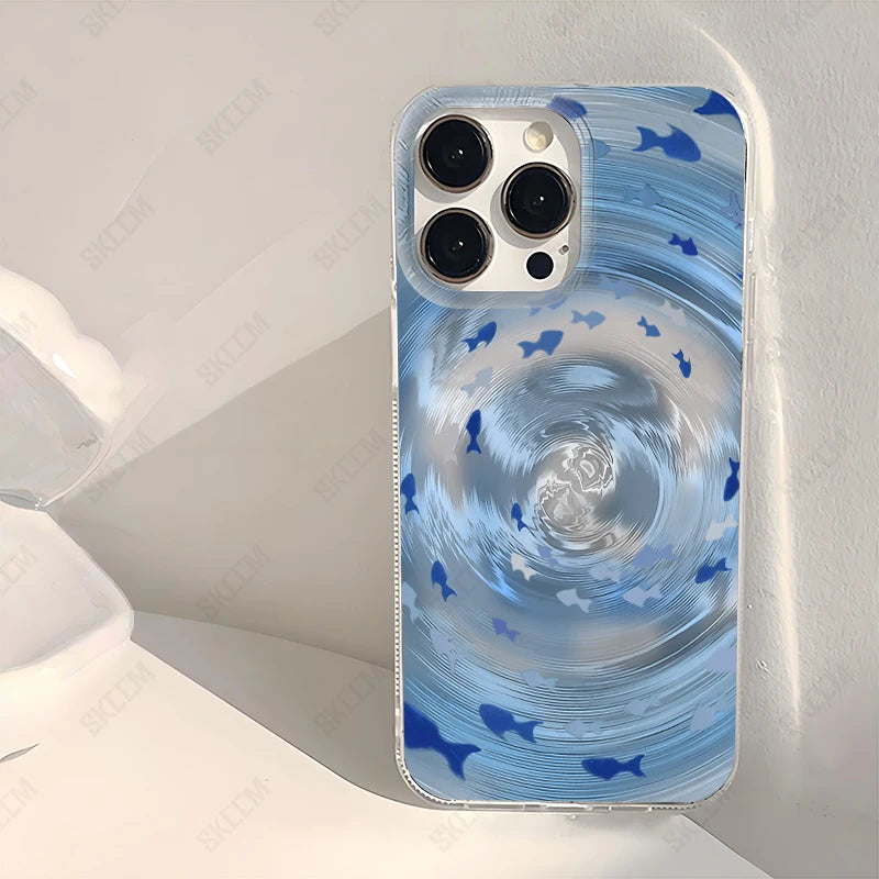 Fashion Blue Whirlpool Fish School Pattern Phone Case