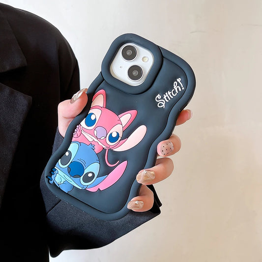 Wave Side Candy Couple Stitch Looking U Case Cartoon Silicon Soft Phone Case