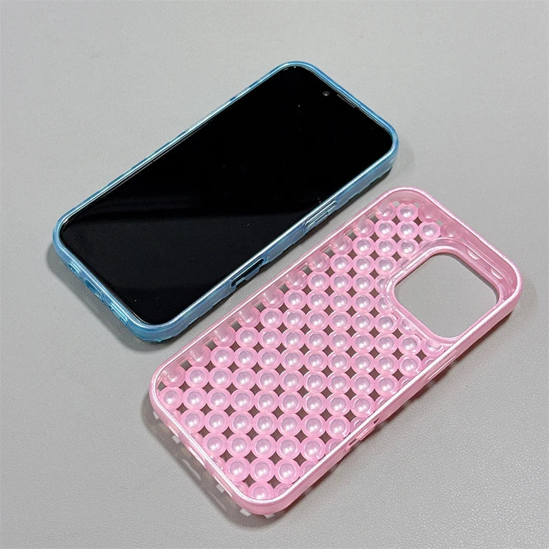 Fashion Macaron Color Hollow-out 3D Pearl Beads Phone Case