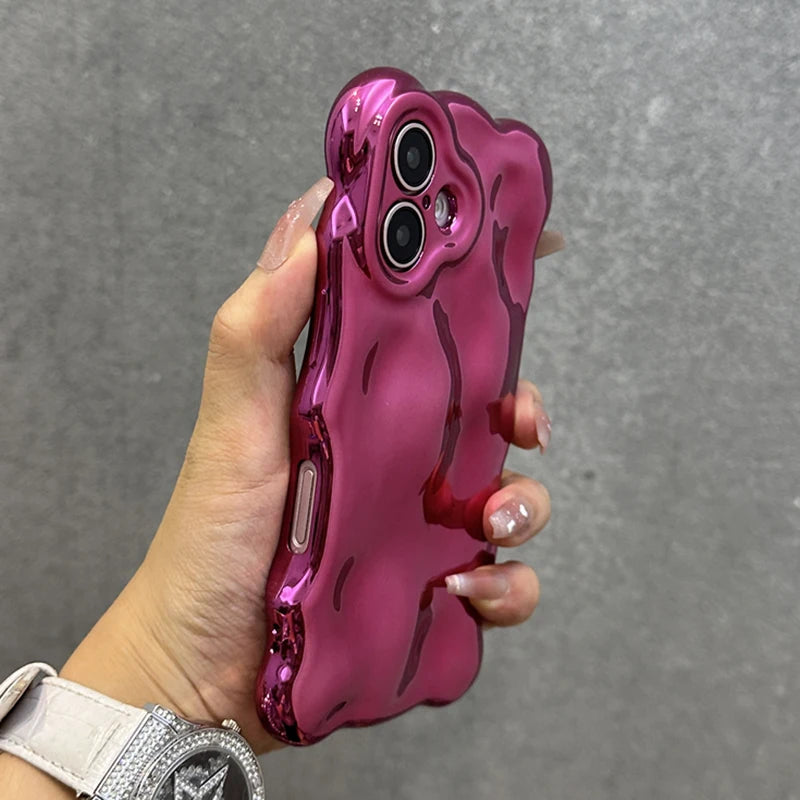 Luxury Fashion Plating Rose 3D Bubble Wave Phone Case