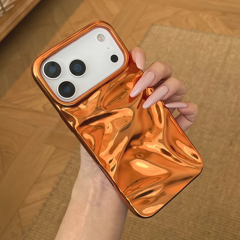 Luxury Plating Cosmic Orange 3D Water Ripple Pattern Phone Case