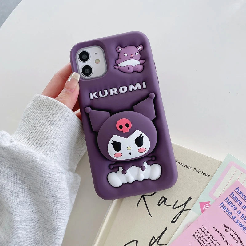 Cute 3D Kuromi Head Grip Tok Holder Cartoon Silicon Soft Phone Case