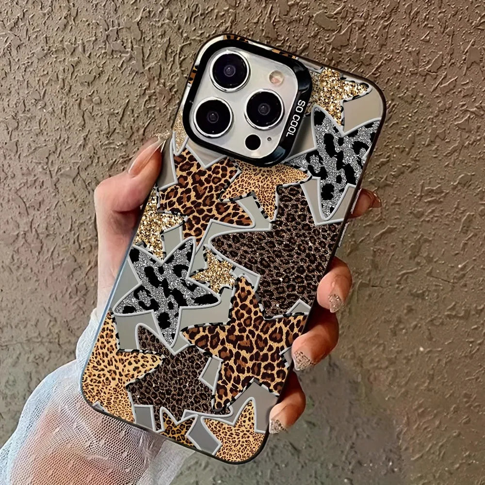 Material Phone Case Black Leopard Print Star Cover