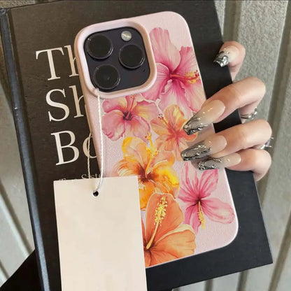 Watercolor Hibiscus Flower Lichee Pattern Silicone Phone Case New