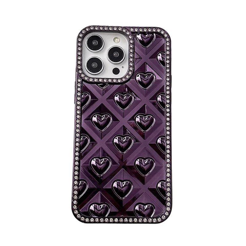 Fashion Love Heart Glitter Rhinestone Edge Phone Case