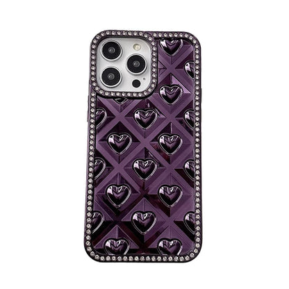 Fashion Love Heart Glitter Rhinestone Edge Phone Case
