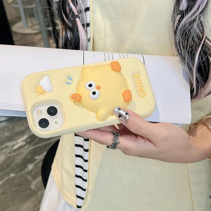 3D Funny Cute Yellow Chick Cartoon Silicone Phone Case