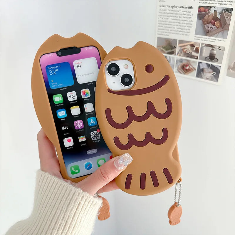 Cute Cartoon Animal 3D Taiyaki Fish Silicone Phone Case