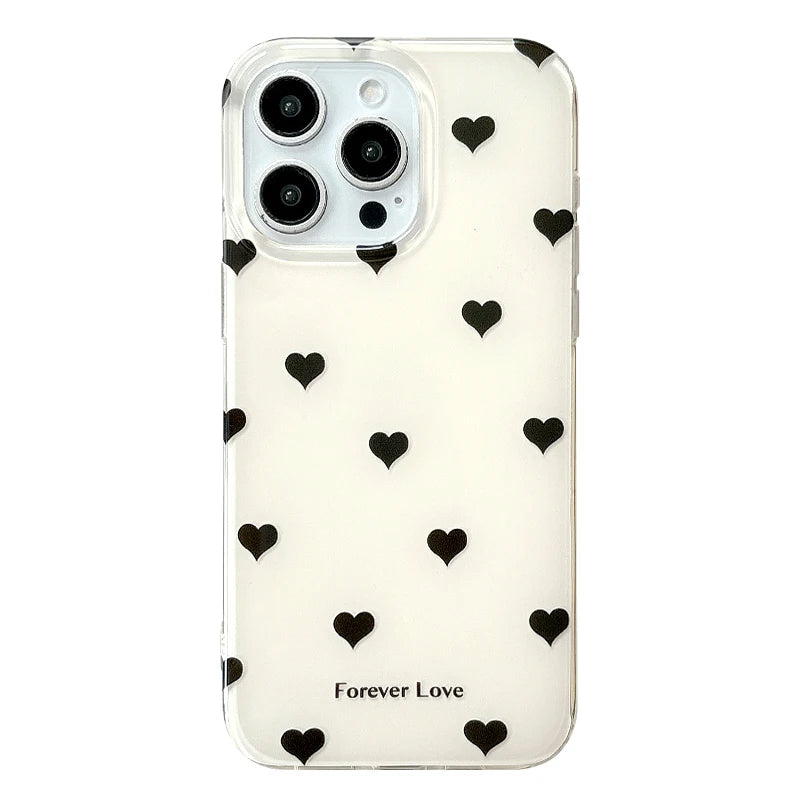 Fashion Black Love Heart Polka Dot Flowers Phone Case