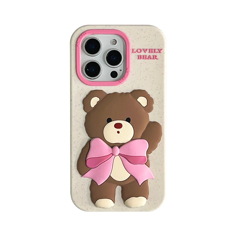 Lovely Pink Bowknot Bear Soft Silicone Phone Case